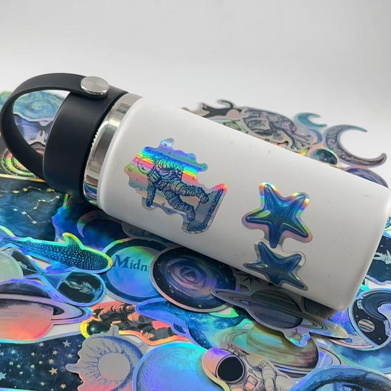 YOKSAS 50PCS Holographic Blue Space Cosmic Celestial Stickers â€“ Waterproof Vinyl Planets, Stars, Moons, Astronauts, Galaxies Decals for Laptops, Phones, Water Bottles, Scrapbook - Image 3