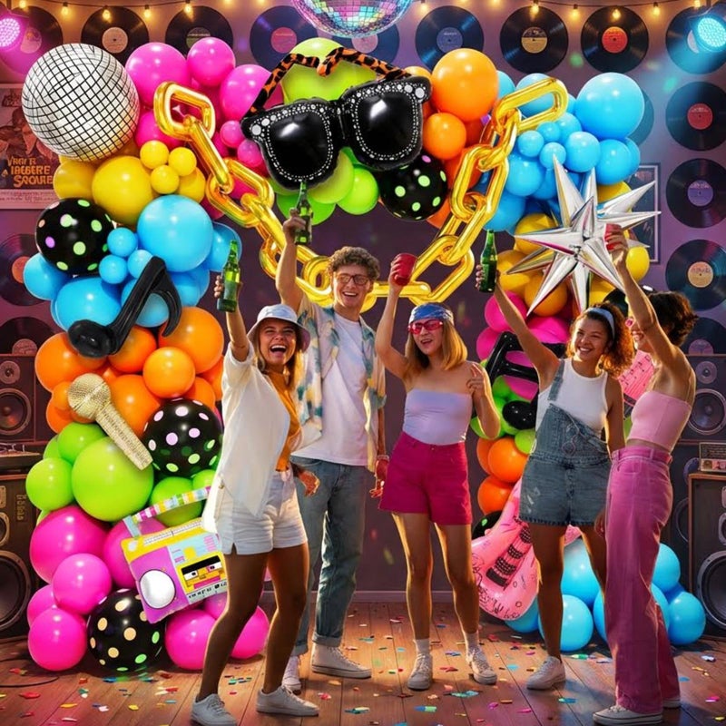 AobkDeco 90s 80s Disco Theme Party Decorations, 151Pcs Balloon Arch Kit with Disco Ball, Retro Glasses, Musical Note, Guitar & Star Foil Balloons for Back to 80s 90s disco Birthday party - Image 3