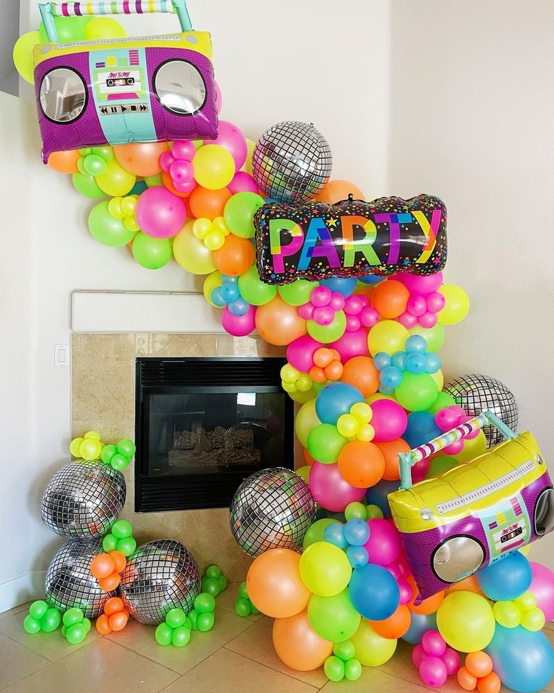 AobkDeco 90s 80s Disco Theme Party Decorations, 151Pcs Balloon Arch Kit with Disco Ball, Retro Glasses, Musical Note, Guitar & Star Foil Balloons for Back to 80s 90s disco Birthday party - Image 4