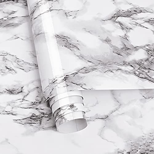 Caltero Marble Contact Paper 15.7" x 118" Black White Grey Wallpaper Peel and Stick Glossy Marble Self Adhesive Contact Paper for Countertop Kitchen Cabinets Bathroom - Image 2