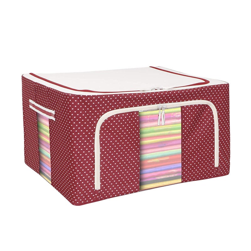 Sterling Sterling Storage Boxes for Clothes with Lid Kids Toy Storage Box Large Size 55 Ltr Oxford Fabric Cover Foldable And Washable Stainless Steel Frame For Extra Durability Polka Dots Red Color  - Image 1