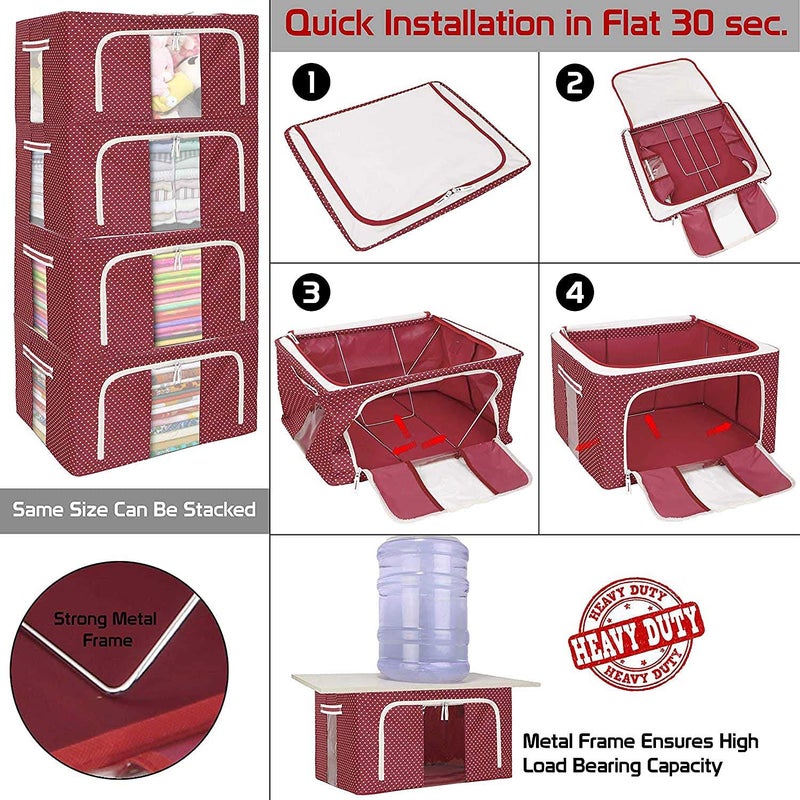 Sterling Sterling Storage Boxes for Clothes with Lid Kids Toy Storage Box Large Size 55 Ltr Oxford Fabric Cover Foldable And Washable Stainless Steel Frame For Extra Durability Polka Dots Red Color  - Image 5