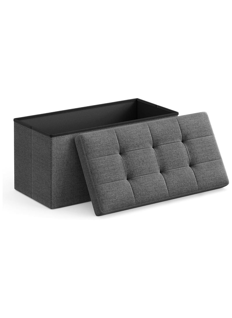 Generic - Storage Ottoman Bench, Folding 76*38*38cm Foot Rest Stool Large Storage Seat,Linen Fabric Children Long Sofa Stool, Ottoman Bench with Lid Hollow Design for Bedroom, Dorm, Hallway, khaki (Dark Grey) - Image 1