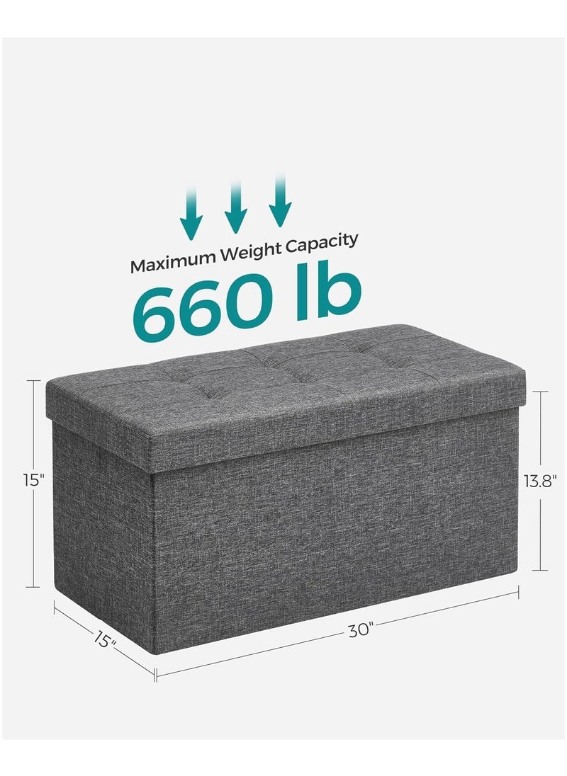 Generic - Storage Ottoman Bench, Folding 76*38*38cm Foot Rest Stool Large Storage Seat,Linen Fabric Children Long Sofa Stool, Ottoman Bench with Lid Hollow Design for Bedroom, Dorm, Hallway, khaki (Dark Grey) - Image 1
