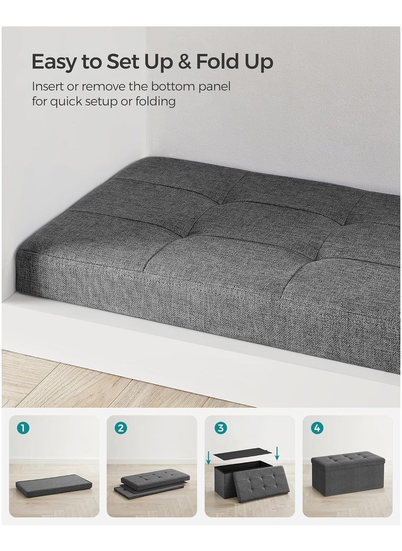 Generic - Storage Ottoman Bench, Folding 76*38*38cm Foot Rest Stool Large Storage Seat,Linen Fabric Children Long Sofa Stool, Ottoman Bench with Lid Hollow Design for Bedroom, Dorm, Hallway, khaki (Dark Grey) - Image 1