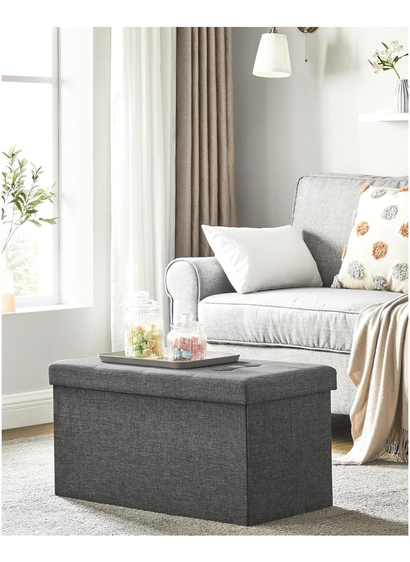 Generic - Storage Ottoman Bench, Folding 76*38*38cm Foot Rest Stool Large Storage Seat,Linen Fabric Children Long Sofa Stool, Ottoman Bench with Lid Hollow Design for Bedroom, Dorm, Hallway, khaki (Dark Grey) - Image 1