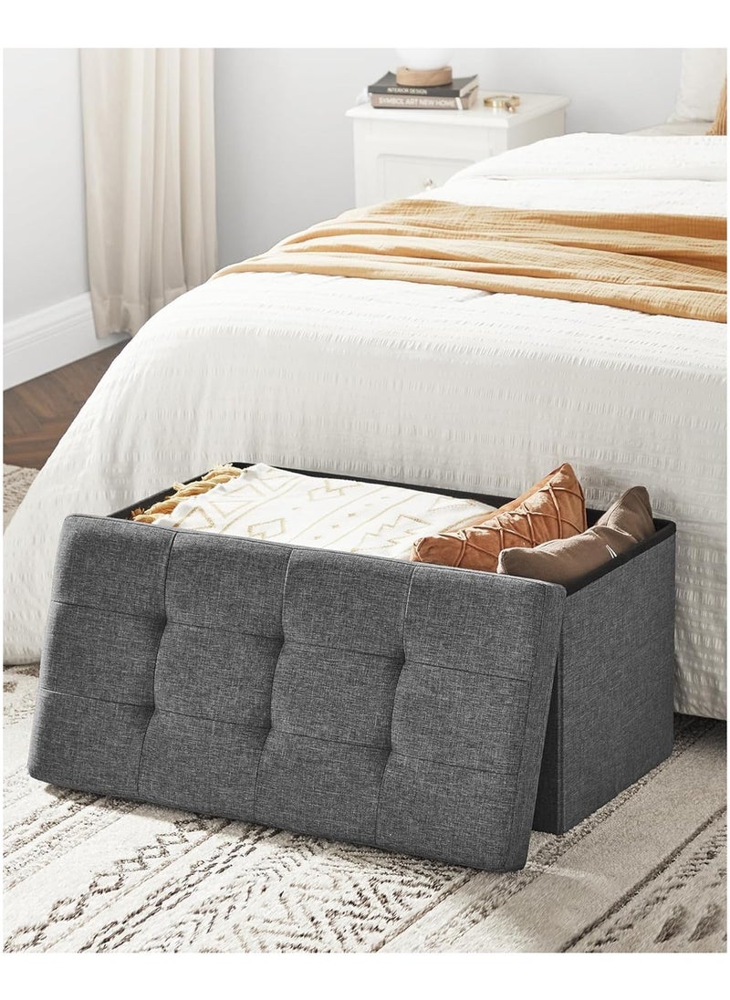 Generic - Storage Ottoman Bench, Folding 76*38*38cm Foot Rest Stool Large Storage Seat,Linen Fabric Children Long Sofa Stool, Ottoman Bench with Lid Hollow Design for Bedroom, Dorm, Hallway, khaki (Dark Grey) - Image 1