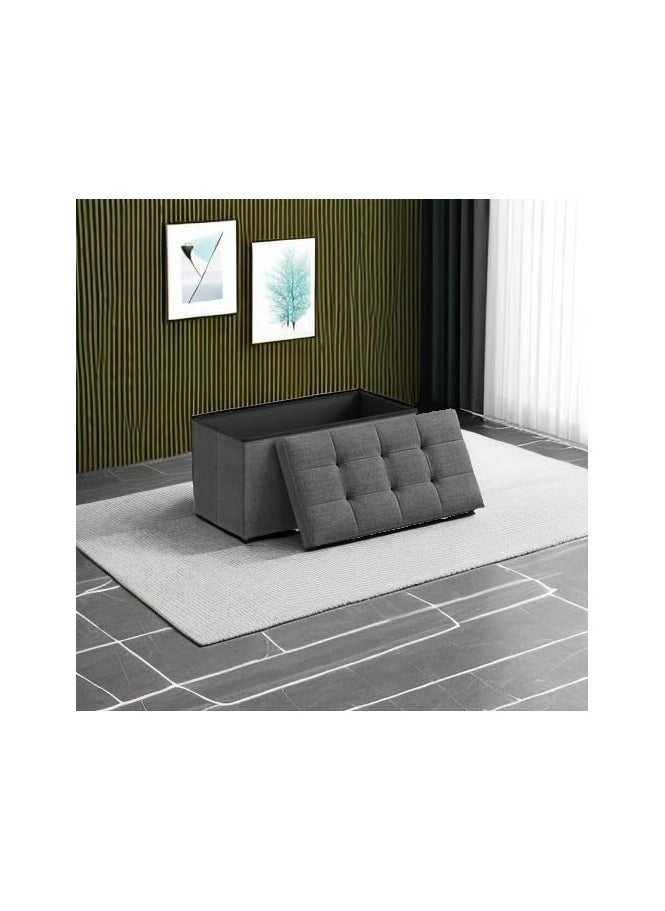 Generic - Storage Ottoman Bench, Folding 76*38*38cm Foot Rest Stool Large Storage Seat,Linen Fabric Children Long Sofa Stool, Ottoman Bench with Lid Hollow Design for Bedroom, Dorm, Hallway, khaki (Dark Grey) - Image 1