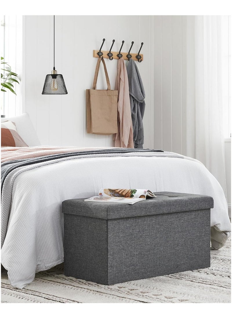 Generic - Storage Ottoman Bench, Folding 76*38*38cm Foot Rest Stool Large Storage Seat,Linen Fabric Children Long Sofa Stool, Ottoman Bench with Lid Hollow Design for Bedroom, Dorm, Hallway, khaki (Dark Grey) - Image 1