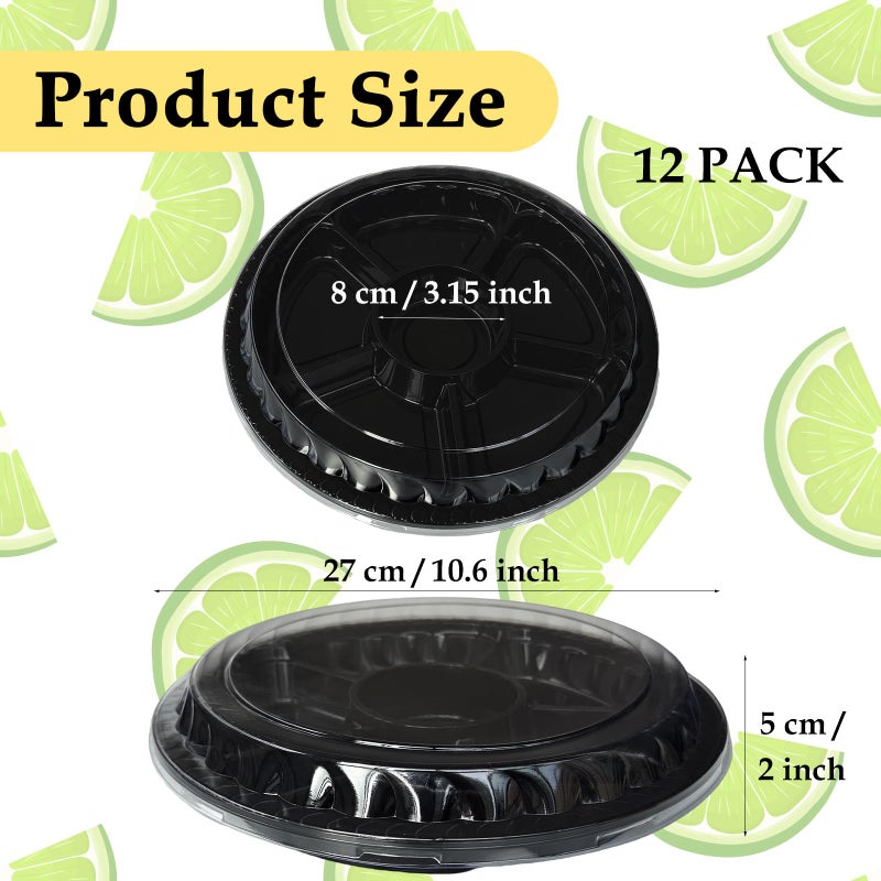 Tiaiidi 12 Pack Plastic Appetizer Trays with Lid,Disposable Clear Divided Serving Tray,6 Sectional Round Food Storage Container Platter for Party,Snack,Fruit,Vegetable - Image 2