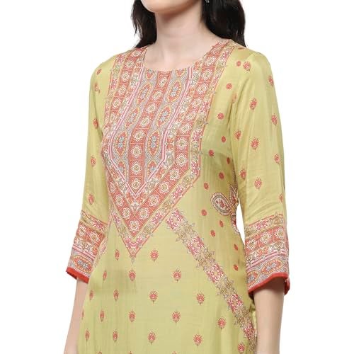 Biba Women Green Modal Blend Straight Kurta Set_32 - Image 2