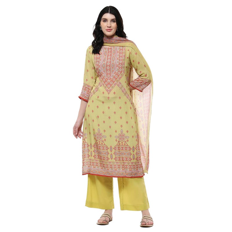 Biba Women Green Modal Blend Straight Kurta Set_32 - Image 5