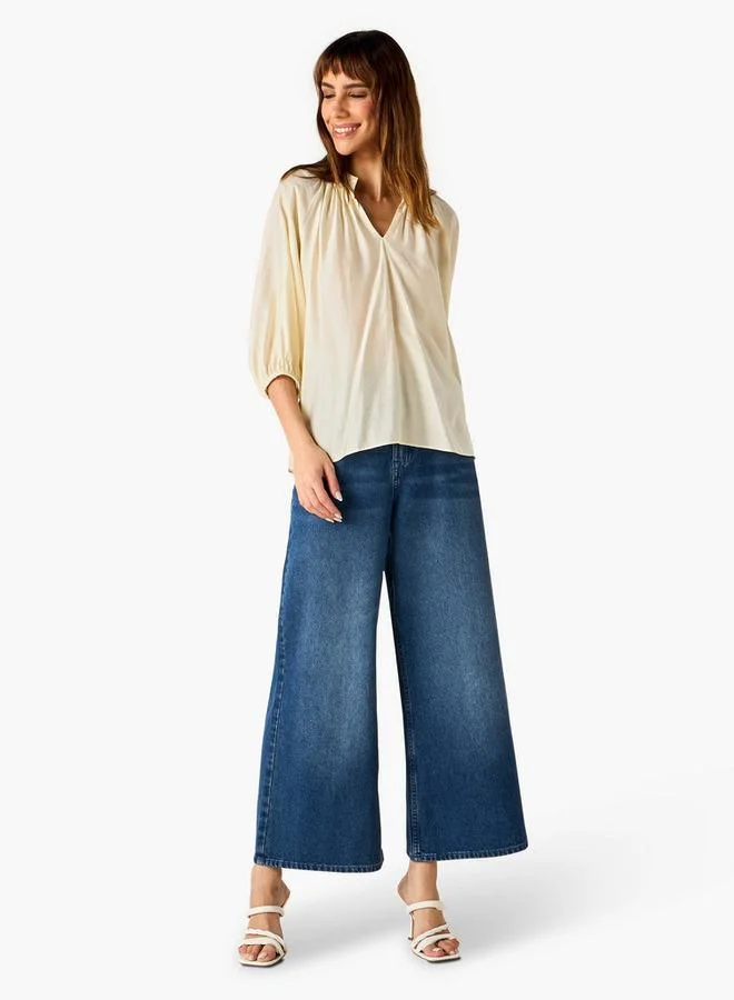 Splash FAV Mandarin Collar Balloon Sleeves Top