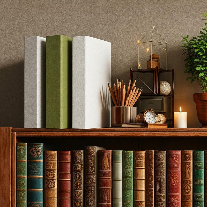 Tioncy 3 Pcs Fake Book Box Neutral Linen Book Box Decorative Faux Prop Storage for Farmhouse Home Decor shelf Table Card Photo DIY Keepsake Gift (8.6 x 5.9 x 1.8 Inch,Olive Green) - Image 5