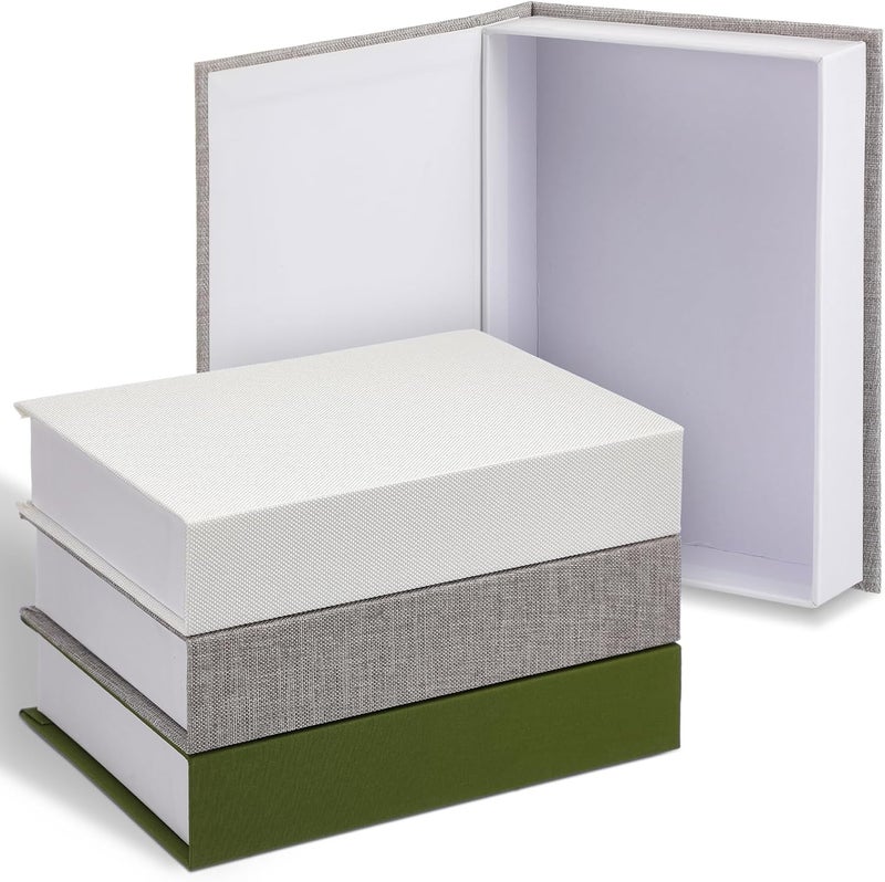 Tioncy 3 Pcs Fake Book Box Neutral Linen Book Box Decorative Faux Prop Storage for Farmhouse Home Decor shelf Table Card Photo DIY Keepsake Gift (8.6 x 5.9 x 1.8 Inch,Olive Green) - Image 1