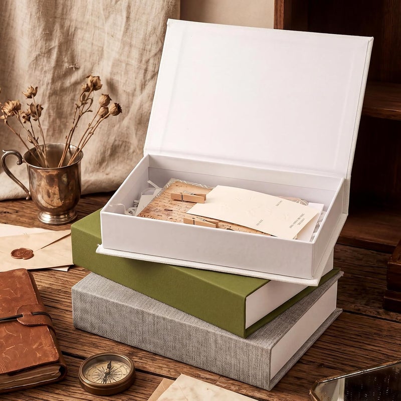 Tioncy 3 Pcs Fake Book Box Neutral Linen Book Box Decorative Faux Prop Storage for Farmhouse Home Decor shelf Table Card Photo DIY Keepsake Gift (8.6 x 5.9 x 1.8 Inch,Olive Green) - Image 3