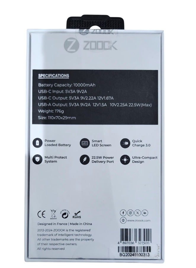 ZOOOK Speedo 10 Ultra Compact Power Bank 10000mAh – 22.5W Super Fast Charging, Dual Output, LED Display – Black - Image 3