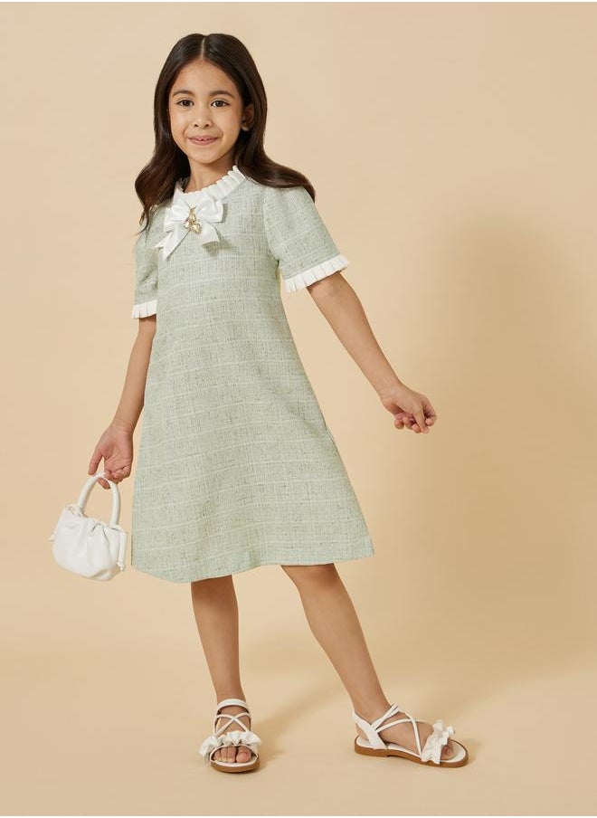 Styli - Tweed Ruffle Trim Dress with Bow Detail - Image 1