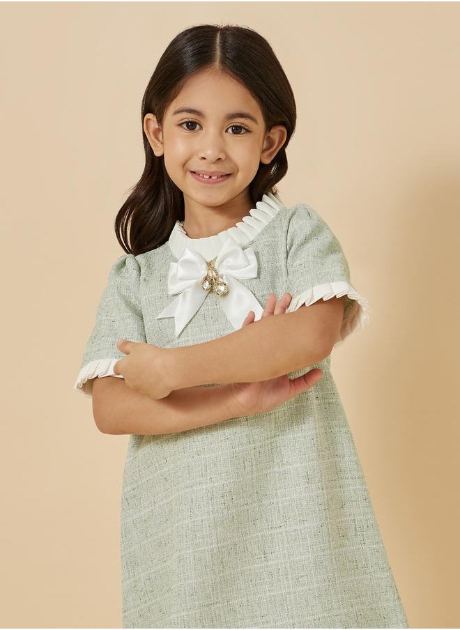 Styli - Tweed Ruffle Trim Dress with Bow Detail - Image 1