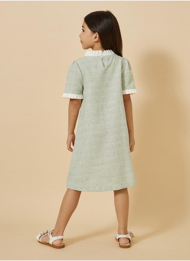 Styli - Tweed Ruffle Trim Dress with Bow Detail - Image 1