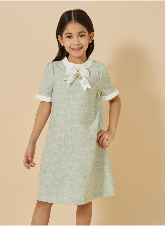 Styli - Tweed Ruffle Trim Dress with Bow Detail - Image 1