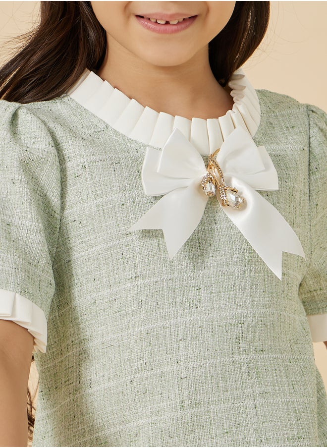 Styli Styli Tweed Ruffle Trim Dress with Bow Detail  - Image 4