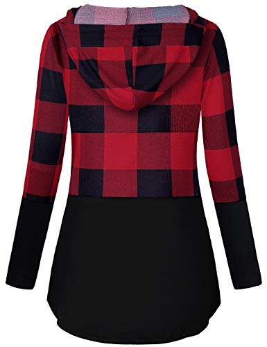connche Nursing Shirts Breastfeeding, Quinee Latched Mama Long Sleeve Button V Neck Maternity Sweatshirt Womens Workout Clothes Pregnancy Hoodie Kangaroo Pocket Shirts Black Red Plaid XL - Image 3