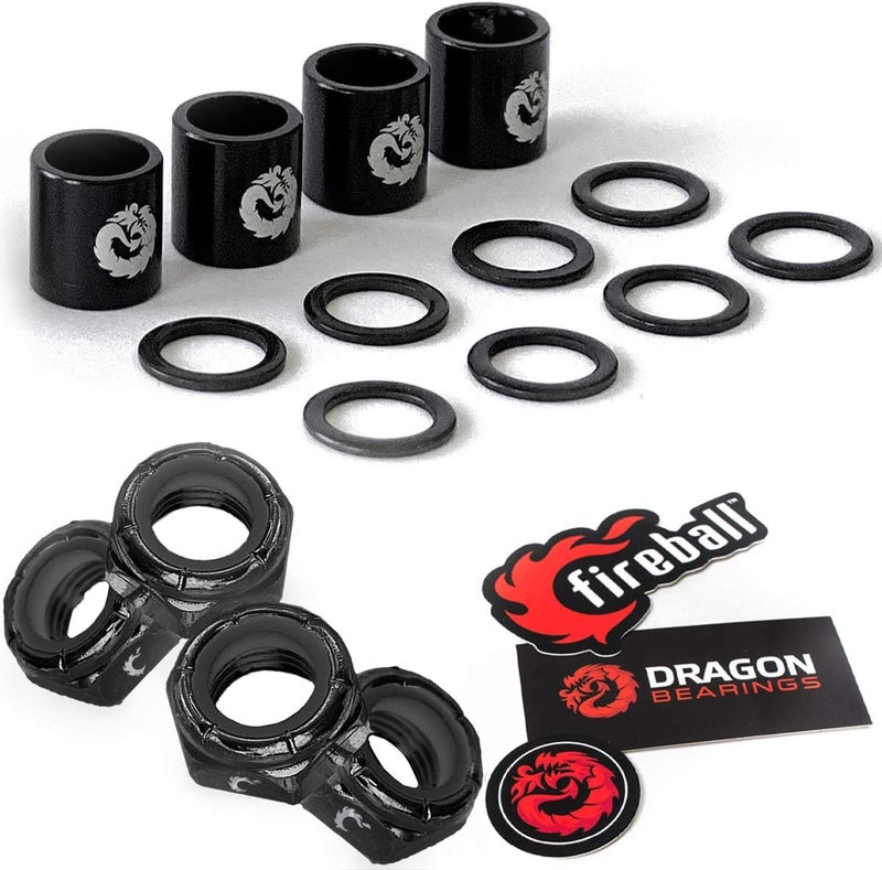 fireball Dragon Spacer, Washer, and Axle Nut (Speed Kit) for Skateboard, Longboard & Cruiser - Spacers, Speed Rings + Axle Nut Set for Bearing Performance - Image 1