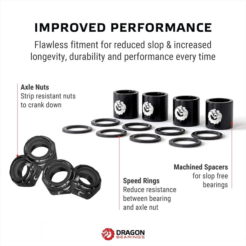 fireball Dragon Spacer, Washer, and Axle Nut (Speed Kit) for Skateboard, Longboard & Cruiser - Spacers, Speed Rings + Axle Nut Set for Bearing Performance - Image 2
