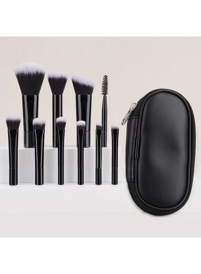 Generic Portable On The Go Makeup Brush Set, Easy-Grip Full Function Mini Cosmetic Brush Set with Brush Bag 10 brushes  - Image 1
