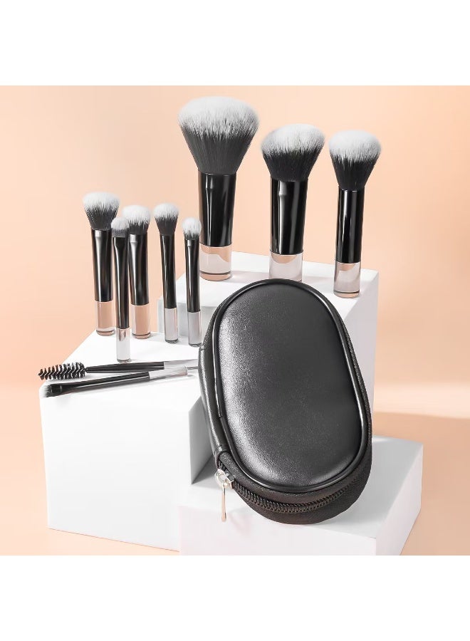 Generic Portable On The Go Makeup Brush Set, Easy-Grip Full Function Mini Cosmetic Brush Set with Brush Bag 10 brushes  - Image 2