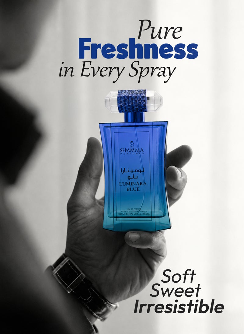 SHAMMA PERFUMES SHAMMA PERFUME Luminara Blue 100ml Perfume for Men and Women Best Long Lasting Perfume Fresh Marine Fragrance Aromatic Woody Perfume Unisex Luxury Scent Everyday Perfume Gift for Men Women Premium Perfume - Image 5