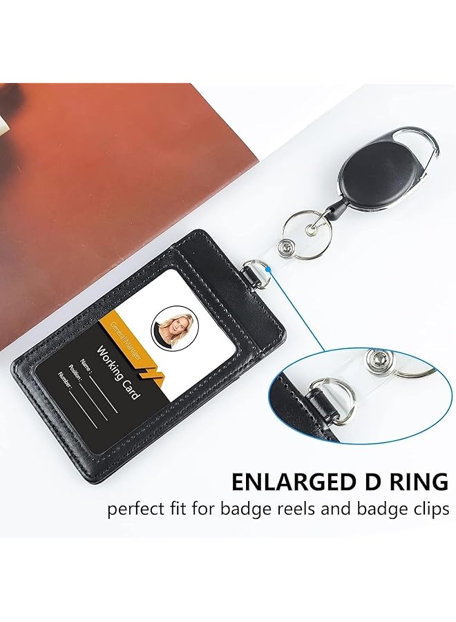 erorex Card Holder With Lanyard Id Badge Holder With Clear Window And Holds 2 Cards Pu Leather Vertical Badge Holder For Id Cards Offices Schools Bus Passes Vertical Black - Image 5