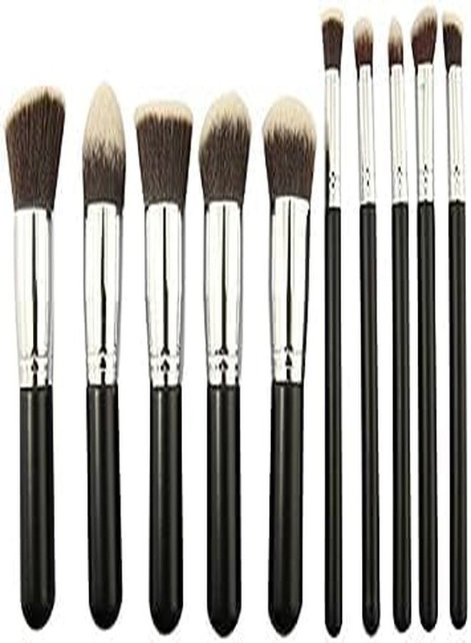ZemGlam 10 Pcs Cosmetic Makeup Brush Set with 5 Pcs Big 5 Pcs Small Makeup Brushes - Black&Silver - Image 4