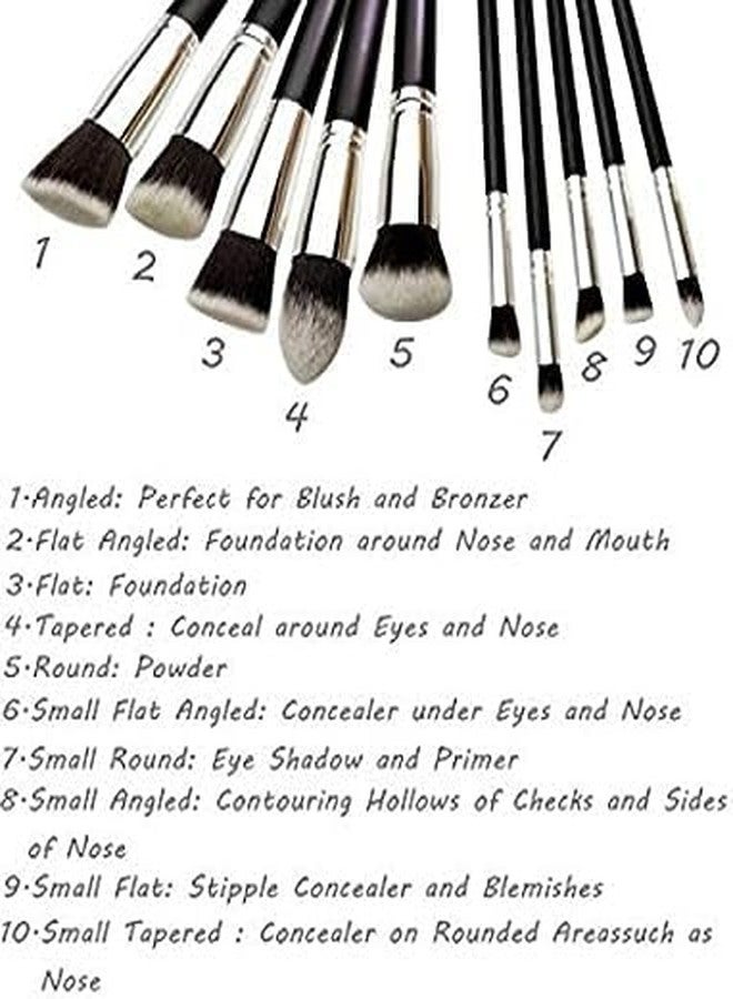 ZemGlam 10 Pcs Cosmetic Makeup Brush Set with 5 Pcs Big 5 Pcs Small Makeup Brushes - Black&Silver - Image 5