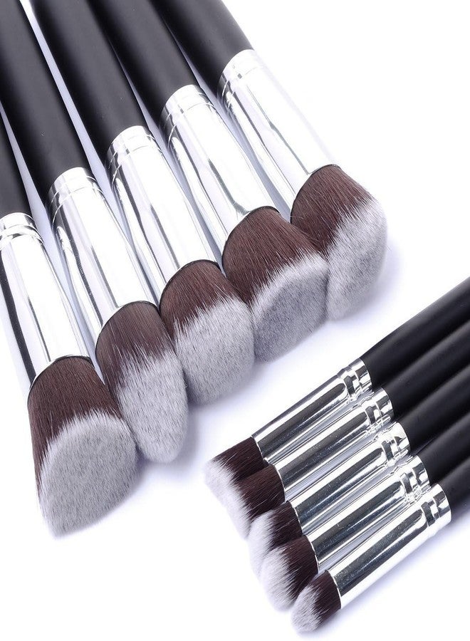 ZemGlam 10 Pcs Cosmetic Makeup Brush Set with 5 Pcs Big 5 Pcs Small Makeup Brushes - Black&Silver - Image 3