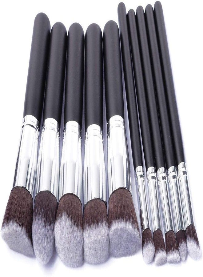 ZemGlam 10 Pcs Cosmetic Makeup Brush Set with 5 Pcs Big 5 Pcs Small Makeup Brushes - Black&Silver - Image 2