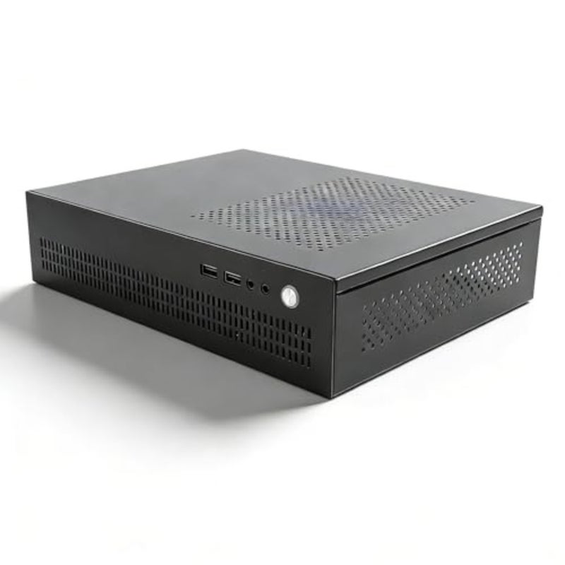 حافظة كمبيوتر ITX صغيرة للبنيات المدمجة، هيكل فولاذي ممتاز، لمسة نهائية سوداء، تدعم SSD ومبرد وحدة المعالجة المركزية مقاس 50 مم مع تبريد فعال وواجهة USB 2.0 - Image 1