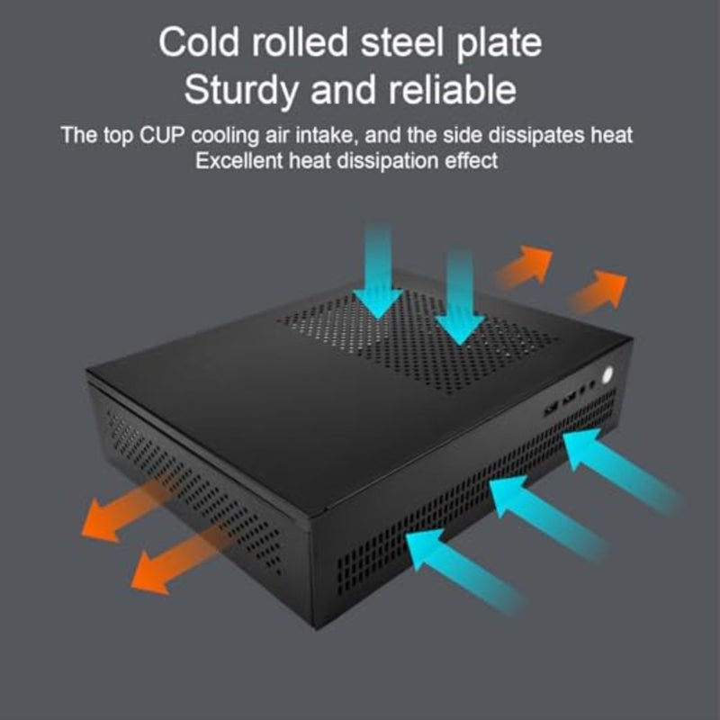 حافظة كمبيوتر ITX صغيرة للبنيات المدمجة، هيكل فولاذي ممتاز، لمسة نهائية سوداء، تدعم SSD ومبرد وحدة المعالجة المركزية مقاس 50 مم مع تبريد فعال وواجهة USB 2.0 - Image 4