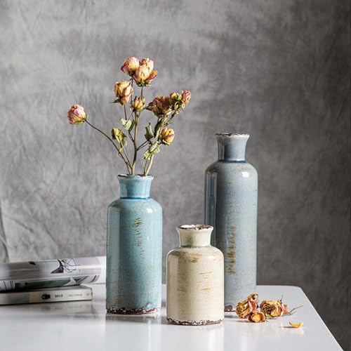 CwlwGO- Ceramic Vase 3 Piece Set, Small Flower vases for Home Decoration, Modern Farmhouse Decoration, Living Room,Table Shelf, Centerpieces, Fireplace and Entrance Decorations-Multicolor. - Image 4