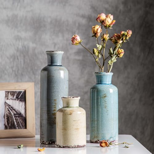 CwlwGO- Ceramic Vase 3 Piece Set, Small Flower vases for Home Decoration, Modern Farmhouse Decoration, Living Room,Table Shelf, Centerpieces, Fireplace and Entrance Decorations-Multicolor. - Image 3