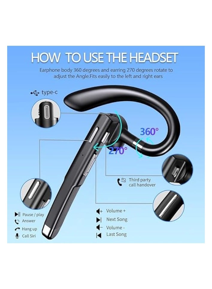 بروماس سماعة بلوتوث للهواتف المحمولة، وقت استعداد يصل إلى 180 ساعة مع علبة شحن LED، ميكروفون قابل للدوران 270 درجة، تحكم باللمس بدون استخدام اليدين، وإصدار بلوتوث 5.1 - Image 3