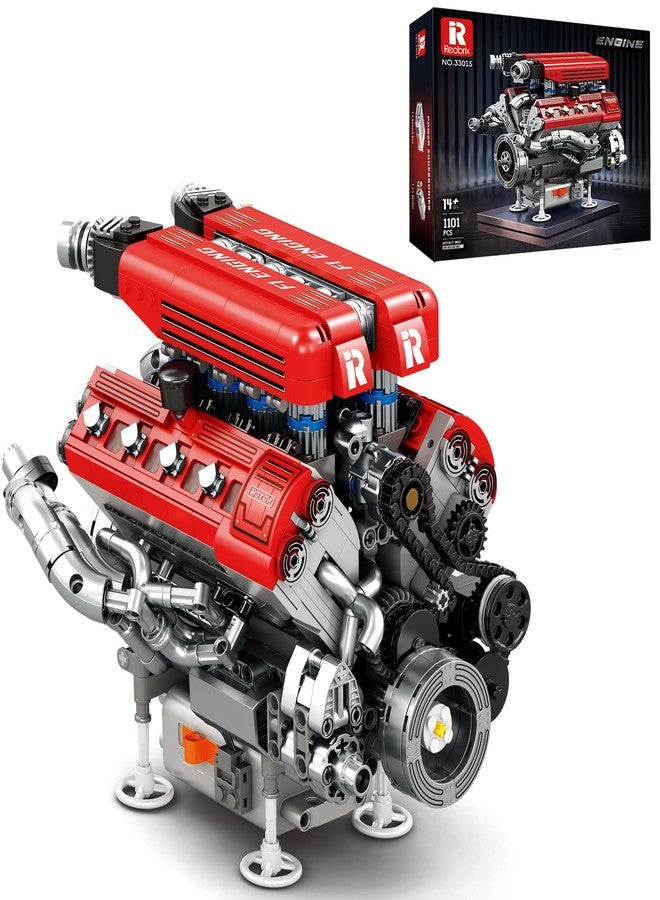 Reobrix V8 Engine Model Building Kit for Adults, V8 Engine Model that Runs, Physical Science Experiment Kit for Adults, Collectible Car Engine Engineering Building Block,STEM Gifts for Car Lovers 14+ - Image 1