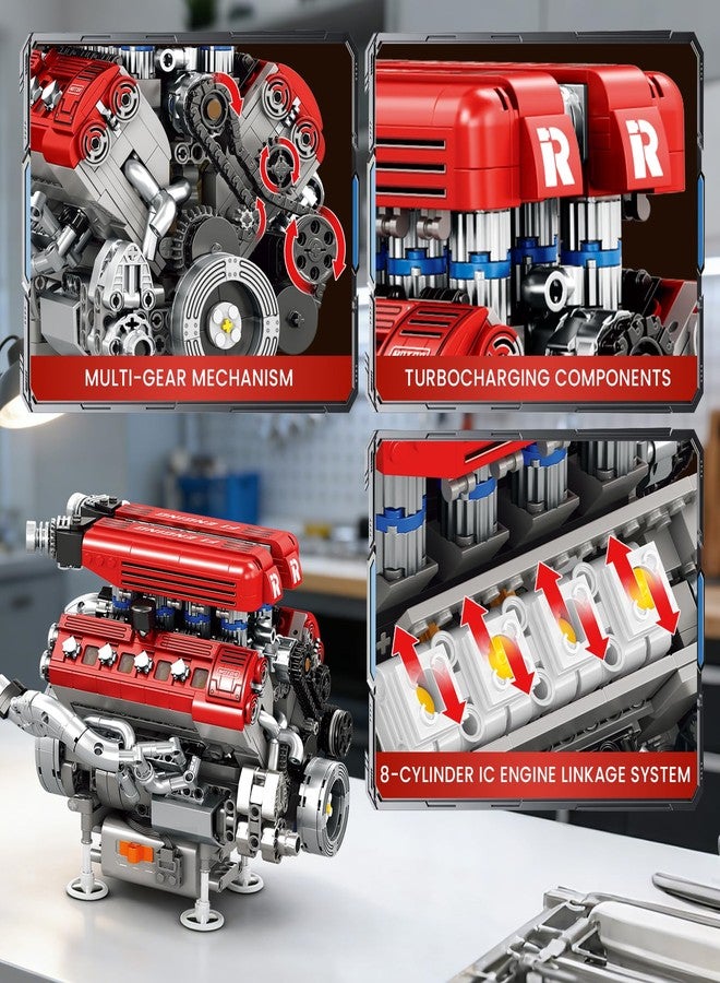 Reobrix V8 Engine Model Building Kit for Adults, V8 Engine Model that Runs, Physical Science Experiment Kit for Adults, Collectible Car Engine Engineering Building Block,STEM Gifts for Car Lovers 14+ - Image 3
