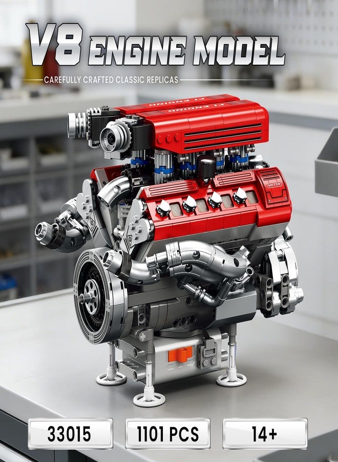 Reobrix V8 Engine Model Building Kit for Adults, V8 Engine Model that Runs, Physical Science Experiment Kit for Adults, Collectible Car Engine Engineering Building Block,STEM Gifts for Car Lovers 14+ - Image 2