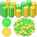Fullive 200 PCS St Patricks Day Decorations 14 in Shamrock Gold Coins for St Patricks Day Gold Green Lucky Coins Fake Coins Plastic Coins Shamrock Coins Shamrock Decor St Patricks Day Party Decorations - Image 2