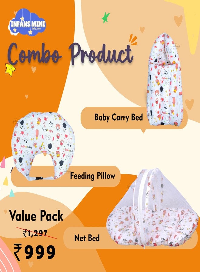 Infans Mini Baby Bedding Set, 3 Pcs Cotton Sleeping Essential|Baby Sleeping Bag|Mother Nursing Feeding Pillow|Mosquito Net Bed for 0-6 Months (Panda Orange) - Image 3