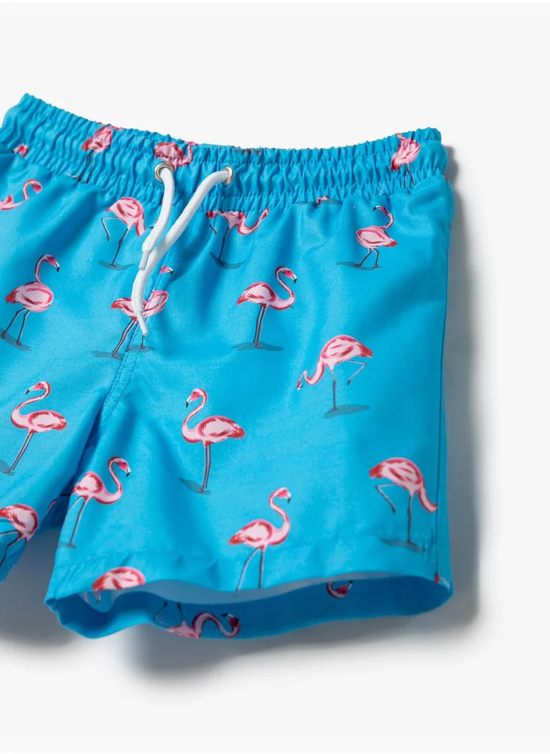 KOTON Swimsuit Drawstring Flamingo Printed