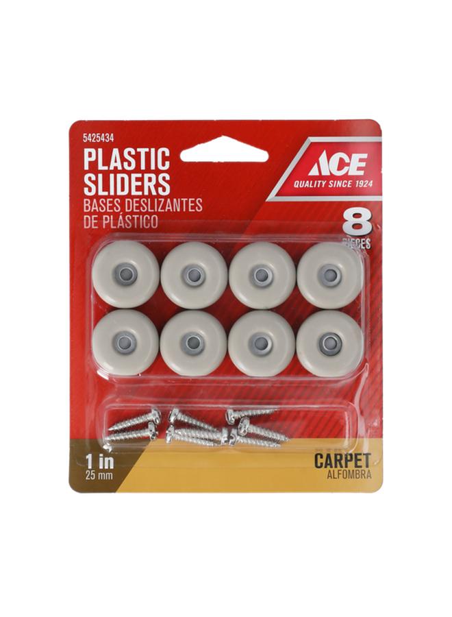 ACE 8-Piece Screw On Round Plastic Sliders for Carpet Off-White 1inch 9452 