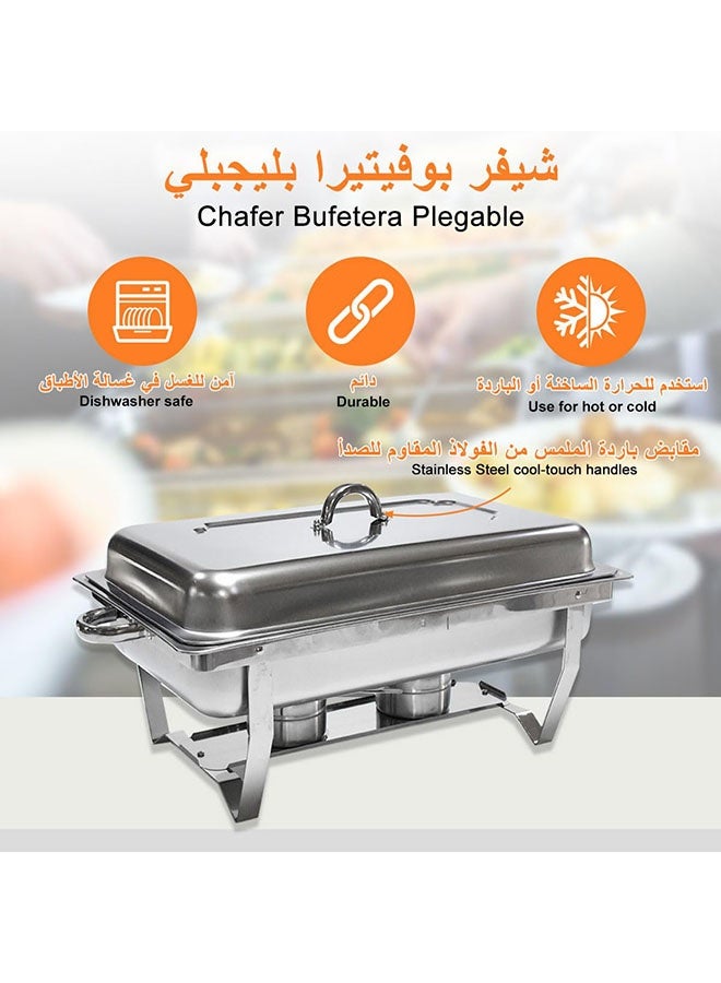 عربست طقم بوفيه أطباق تسخين، 11 لترًا لتقديم الطعام في المطاعم، صينية مستطيلة من الفولاذ المقاوم للصدأ مع غطاء، أواني طعام كبيرة الحجم لبوفيه الفنادق والطهاة والحفلات والمطاعم - Image 5